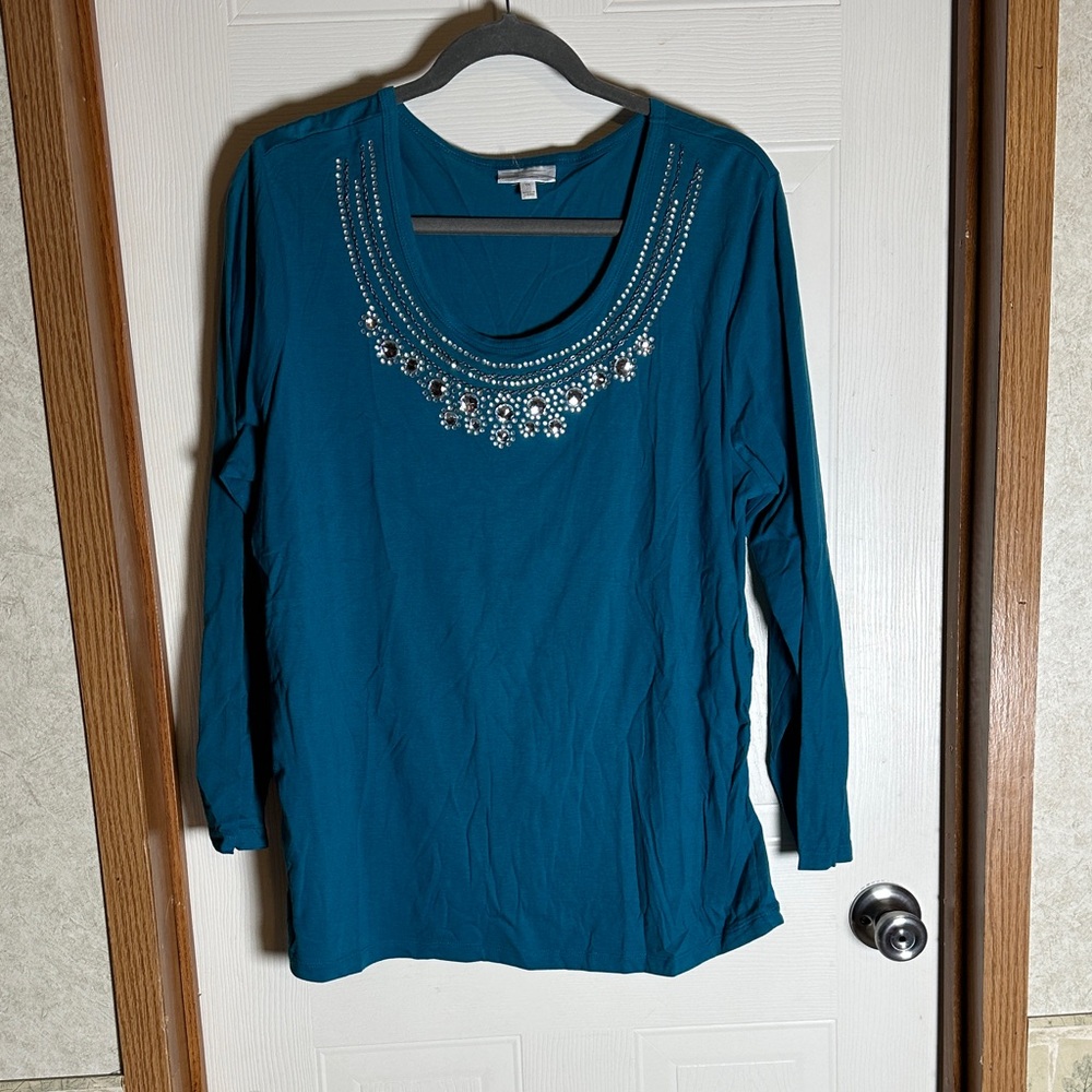 Teal Embellished Women's Top